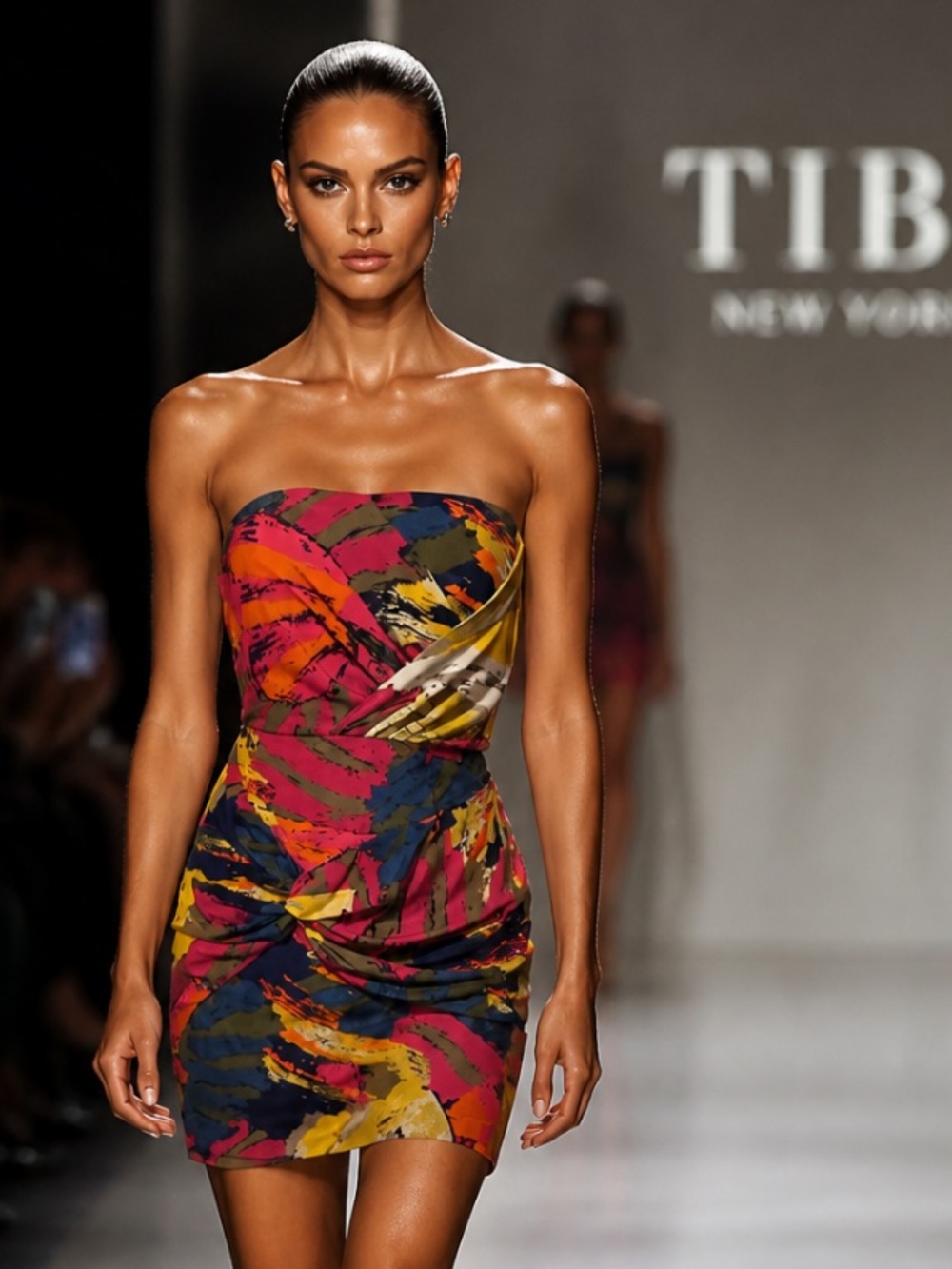 TIBI Serengeti Strapless Dress 100% Silk Twisted Multicolor Mini Bodycon